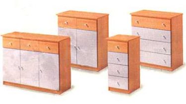 Komoda s dvířky s šuplíky - 3 segmenty - barva imitace dřeva a bílá | Kvalitní a levný nábytek z outletu, bazar nábytku | Euronábytek Praha