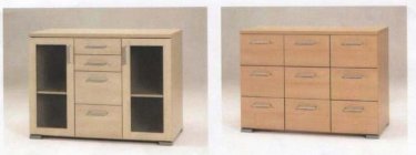 Komoda s prosklenými dvířky - 2 segmenty - imitace dřeva | Kvalitní a levný nábytek z outletu, bazar nábytku | Euronábytek Praha
